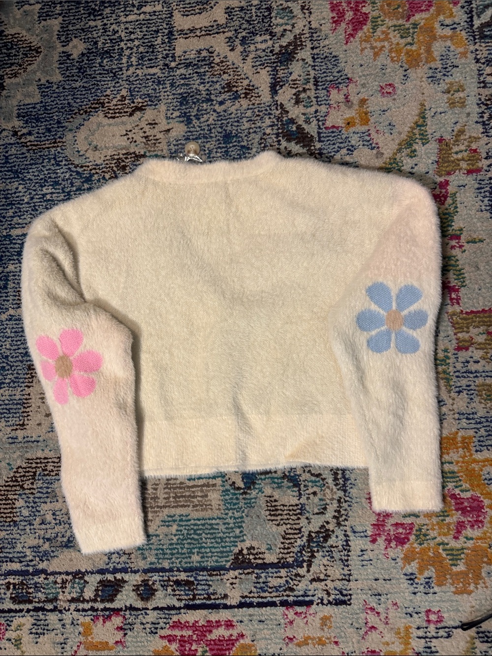 Altar'd State Cream Fuzzy Floral Button Cardigan - Picture 6 of 7